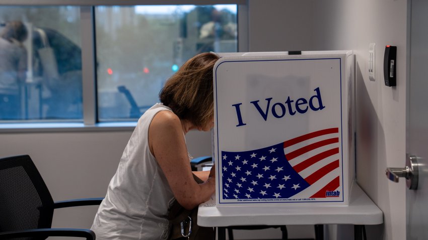 ARLINGTON, VIRGINIA, UNITED STATES – SEPTEMBER 18: Voters cast their ballots inside the Arlington County Courthouse as early voting begins in Virginia ahead of the 2026 midterm elections, in Arlington, Virginia, United States, on September 18, 2026. Early voting for the Nov. 3 US midterm elections got underway Friday in several states, beginning a process that will spread across most of the country in the coming weeks. Forty-seven states, along with Washington, DC, and several US territories, offer some form of early in-person voting to all voters, according to the National Conference of State Legislatures. Early voting periods nationwide range from three to 46 days, with the average lasting about 20 days. Most states will begin offering early voting later in September or October. (Photo by Mehmet Eser/Anadolu via Getty Images)