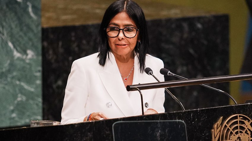 NEW YORK, NEW YORK – SEPTEMBER 23: Acting President of Venezuela Delcy Rodríguez speaks during the 81st session of the United Nations (U.N.) General Assembly at U.N. Headquarters on September 23, 2026 in New York City. World leaders have gathered in New York for the annual session of the United Nations General Assembly, with this year’s global issues ranging from the threat of artificial intelligence to the continued wars in Ukraine and Gaza. (Photo by Ryan Murphy/Getty Images)