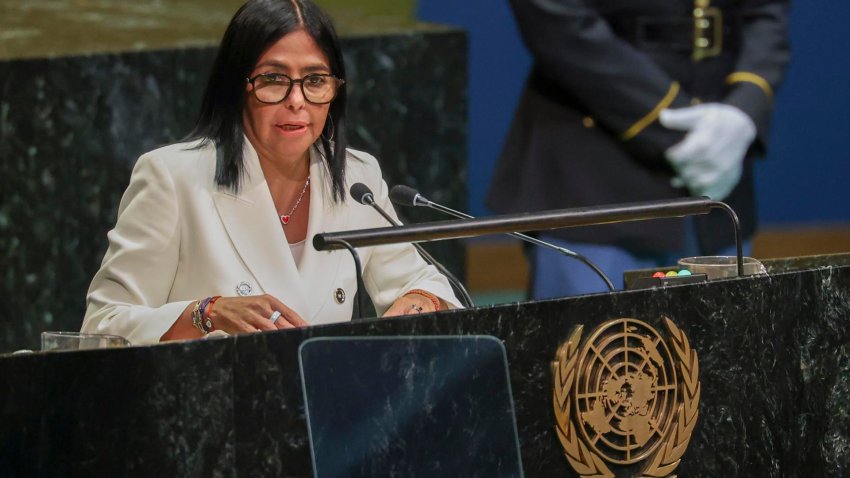 NEW YORK (United States), 24/09/2026.- Acting President of Venezuela Delcy Eloina Rodriguez Gomez speaks during the General Debate of the 81st session of the United Nations General Assembly at United Nations Headquarters in New York, New York, USA, 23 September 2026. (Nueva York) EFE/EPA/SARAH YENESEL