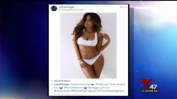Modelo embarazada de nueve meses y sin panza