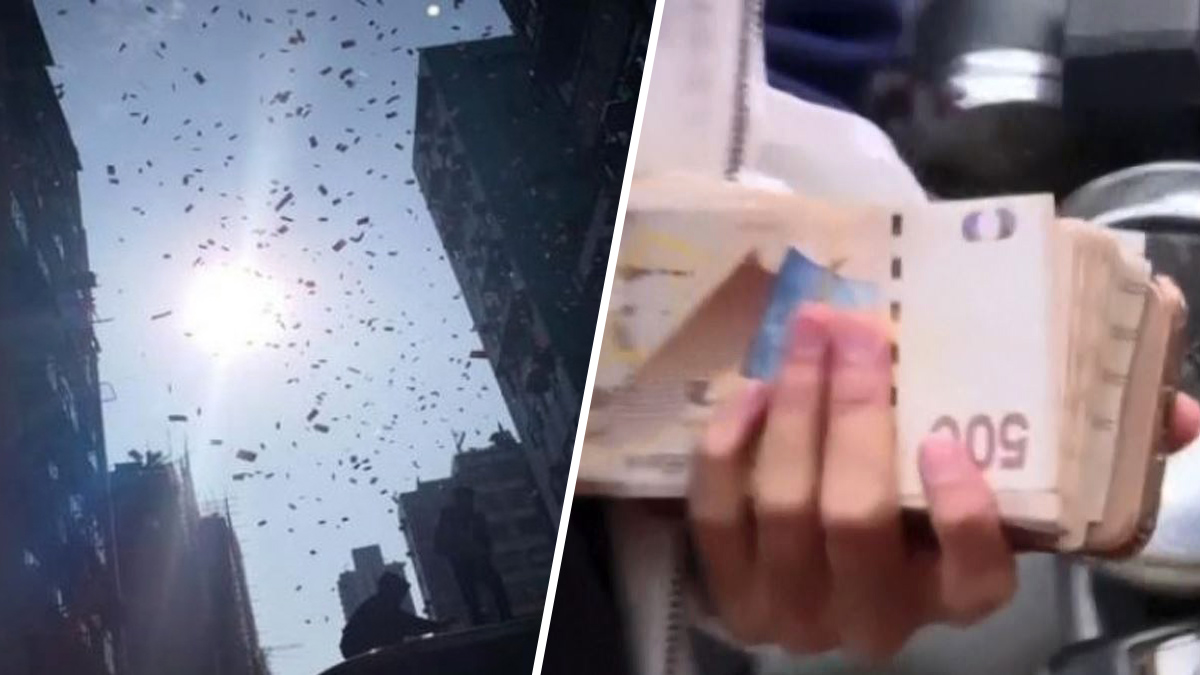Video: “llueve” dinero del cielo y la gente enloquece